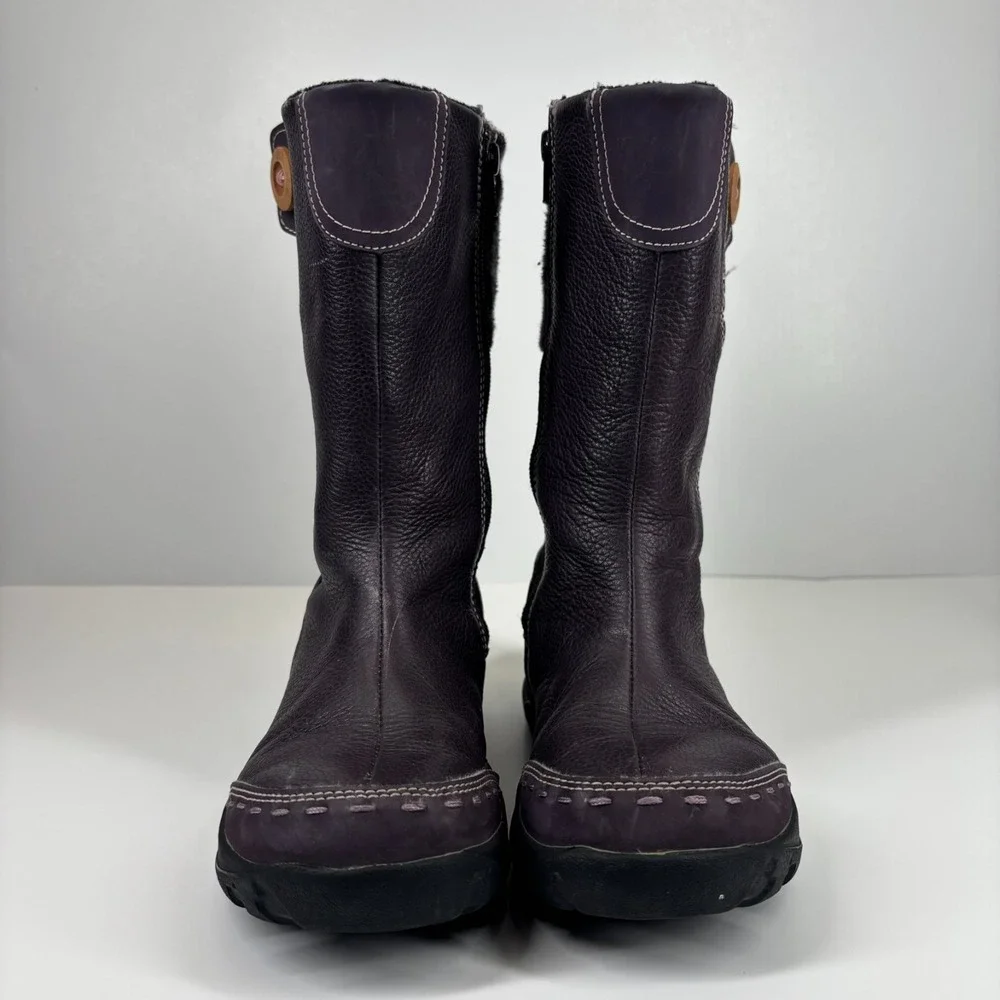 KEEN Darby Boots Kids Youth US 3 Sweet Grape Purple Plaid Leather Mid-Calf Boots